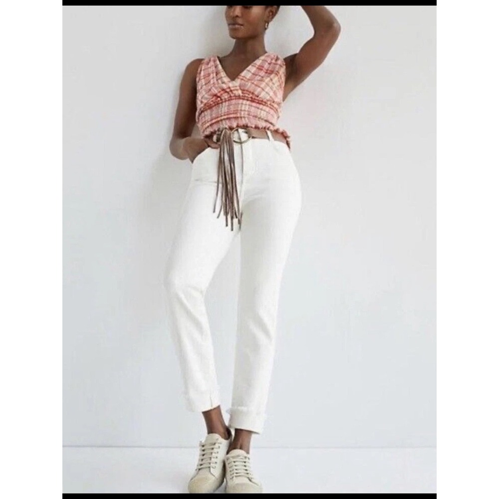Anthropologie Pilcro High Rise Cigarette Jeans 28 White Raw Hem Stretch Summer